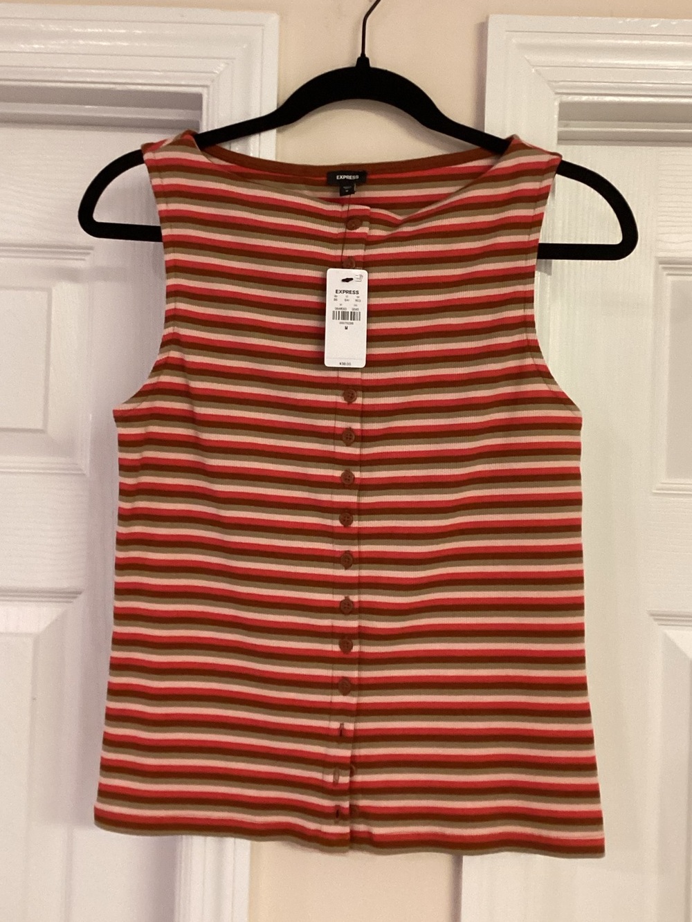 Express Striped Ribbed Boat Neck Button Front Knit Tank - Picture 8 of 9